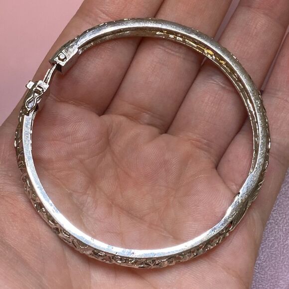 💛 Antique 18k White Gold Art Deco Filigree Bangle Bracelet - Picture 6 of 6